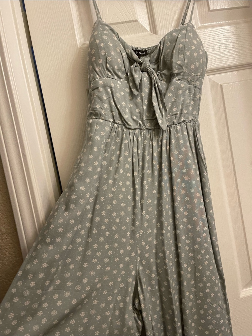 Spaghetti Strap Tie-Front Floral Sundress in Sage Green